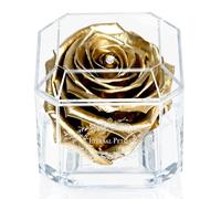 A 100% Real Rose That Lasts Years - Eternal Petals, Handmade in UK - White Gold Solo with A Multicolor Swarovski Crystal (Gold)
