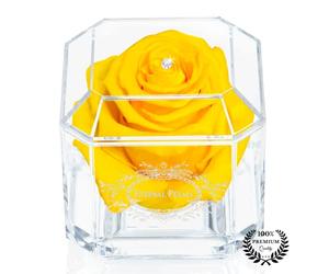 A 100% Real Rose That Lasts Years - Eternal Petals, Handmade in UK - White Gold Solo with A Multicolor Swarovski Crystal (Yellow)