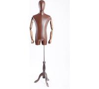 A-1T-G Homme couverture en similicuir marron Buste de couturier Torse d'homme Egghead bras et doigts en bois réglables