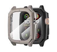 (A)2pcs for iWatch Ultra/Ultra2 Screen Protector Case 49mm, Watch Full Protective Cover Hard PC Bumper Built-in HD Tempered Glass Film
