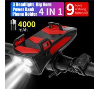 A 4 En 1 Rouge - Lampe De Vélo 4 En 1, Éclairage Avant, Multifonction, 400 Lumens, Support Sonnette Via Téléphone, Batterie D'alimentation,