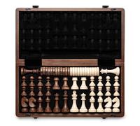 A&A 15 inch Wooden Magnetic Chess & Checkers Set w/ 3 inch King Height Exquisite Chess Pieces w/ 2 Extra Queens