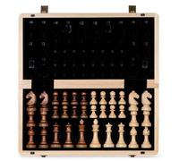 A&A 15" Wooden Chess Set/Folding Board / 3" King Height German Knight Staunton Chess Pieces/Beech Box w/Maple & Walnut Inlay / 2 Extra Queens