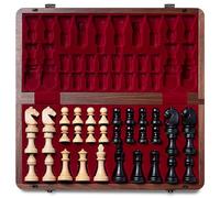 A&A Ensemble d'Échecs Pliant en Noyer Naturel Premium, 38cm Tableau d'échecs, 7,6 cm Hauteur du Roi Pièces d'Échecs Unique, Comprend 2 Dames Supplémentaires et Un Sac de Rangement