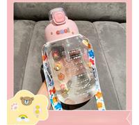 A/A Gourde Kawaii avec autocollant 3D - Grande capacité - Bouteille de sport avec paille et sangle - En plastique - 1,2 l - Rose