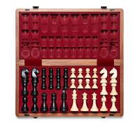 A&A Jeu d'Échecs Pliable en Acajou Naturel Premium, avec Plateau de 38 cm et Pièces Staunton Roi de 7,6 cm, Comprend 2 Reines Supplémentaires et Un Sac de Rangement