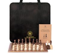 A&A Jeu Professionnel d'Échecs et de Dames, Plateau en Bois de 15,5" avec Pièces d'Échecs en Bois Pondérées de 3" (2 Reines Supplémentaires), Carnet de Scores et Sac de Rangement