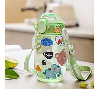 A/A Kawaii Bouteille d'eau avec autocollant, gourde de sport, tasse de paille et sangle en plastique dégradé de couleur (vert, 416 ml)