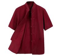 A ALFEEL Chemise traditionnelle Kung Fu à manches courtes en coton Tai Chi Vêtements