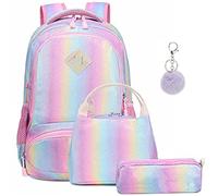A AM SeaBlue Sac à Dos Cartables Filles Enfant École Primaire Glitter Arc En Ciel Set