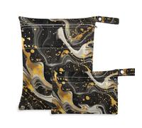 A Background Of Swirling Black and Gold Marble Patterns Lot de 2 sacs étanches pour maillot de bain avec poignées pour le bain, la garderie