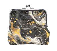 A Background of Swirling Black and Gold Marble Patterns PU Leather Change Purse Cute Card Cases Money Organizers for Men Women Travel