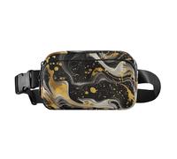 A Background Of Swirling Black and Gold Marble Patterns Sac banane tendance pour homme et femme Mini sac banane avec sangle réglable pour cyclisme, randonnée, gym, Un fond de motifs tourbillonnants en
