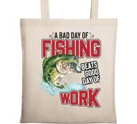 A Bad Day of Fishing Beats A Good Day of Work Sac fourre-tout en coton naturel écologique Beige
