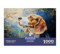 A Beagle in The Style of Oil Painting 1000 Pcs Carton Extra-épais Lot de Puzzles Impressionist Beagle Portrait Stimulant Et Éducatif Jeu Créatif Puzzles pour Adultes Et Enfants 70x50cm/1000pcs