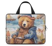 A Bear on The Beach - Housse pour ordinateur portable de 12 pouces ultra fine et imperméable - Sac de protection portable avec dragonne