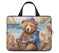 A Bear on The Beach - Housse pour ordinateur portable de 13 pouces ultra fine et étanche - Sac de protection portable avec dragonne
