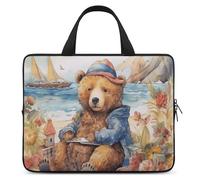 A Bear on The Beach - Housse pour ordinateur portable de 15 pouces - Housse de protection ultra fine et étanche avec dragonne