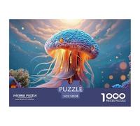 A Beautiful Bioluminescent Jellyfish Floating in Ocean 1000 Pièces Carton Premium Coffret De Puzzles Glowing Jellyfish Extrêmement Difficile Défi Unique Puzzles Pour La Décoration Intérieure 52x38cm/1