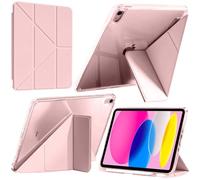 A-BEAUTY Coque Compatible avec iPad (A16) 11ème/10ème Génération (2025/2022), Étui Transparent avec Porte-Stylo & Support Adaptateur, 6 en 1 Multi-Angles en Forme de Y, Rose