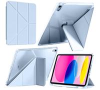 A-BEAUTY Coque Compatible avec iPad (A16) 11ème/10ème Génération (2025/2022), Étui Transparent avec Porte-Stylo & Support Adaptateur, 6 en 1 Multi-Angles en Forme de Y, Bleu Ciel