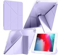 A-BEAUTY Coque Compatible avec iPad Mini 5/4 (7,9 Pouces 2019/2015) avec Porte-Stylet, Étui Housse Transparente Antichute, Support Forme de Y 6 en 1, Réveil/Sommeil Auto, Lilas
