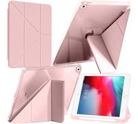 A-BEAUTY Coque Compatible avec iPad Mini 5/4 (7,9 Pouces 2019/2015) avec Porte-Stylet, Étui Housse Transparente Antichute, Support Forme de Y 6 en 1, Réveil/Sommeil Auto, Rose