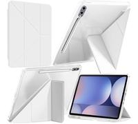 A-BEAUTY Coque Compatible avec Samsung Galaxy Tab S10+ 2024/Tab S9 FE+/S9+ 2023 12.4 Pouces, Étui Housse Transparente Antichute, Support Forme de Y 6 en 1, Blanc