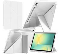 A-BEAUTY Coque Compatible avec Samsung Galaxy Tab S10 FE 2025 / S9 FE 10.9-Pouces / S9 11-Pouces 2023, Étui Housse Transparente Antichute, Support Forme de Y 6 en 1, Blanc