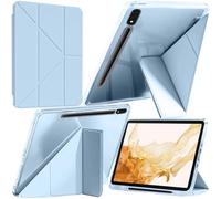 A-BEAUTY Coque Compatible avec Samsung Galaxy Tab S8 2022/S7 2021 11 Pouces, Étui Housse de Protection Transparente Antichute, Support Forme de Y 6 en 1, Réveil/Sommeil Auto, Bleu Ciel
