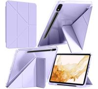 A-BEAUTY Coque Compatible avec Samsung Galaxy Tab S8 2022/S7 2021 11 Pouces, Étui Housse de Protection Transparente Antichute, Support Forme de Y 6 en 1, Réveil/Sommeil Auto, Lilas