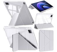 A-BEAUTY Coque Compatible avec Xiaomi Pad 6/6 Pro 11 Pouces 2023 avec Porte Pencil, Coque Transparente Antichoc, Support Forme de Y 6 en 1, Veille/Réveil Auto, Gris