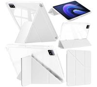 A-BEAUTY Coque Compatible avec Xiaomi Pad 6/6 Pro 11 Pouces 2023 avec Porte Pencil, Coque Transparente Antichoc, Support Forme de Y 6 en 1, Veille/Réveil Auto, Blanc
