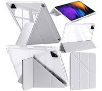 A-BEAUTY Coque Compatible avec Xiaomi Pad 7/7 Pro 11.2 Pouces 2024 avec Porte Pencil, Coque Transparente Antichoc, Support Forme de Y 6 en 1, Veille/Réveil Auto, Gris