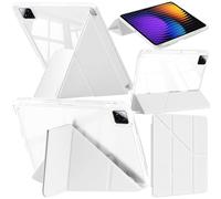 A-BEAUTY Coque Compatible avec Xiaomi Pad 7/7 Pro 11.2 Pouces 2024 avec Porte Pencil, Coque Transparente Antichoc, Support Forme de Y 6 en 1, Veille/Réveil Auto, Blanc