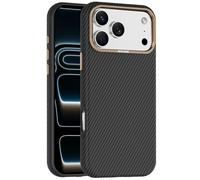 A-BEAUTY Coque magnétique compatible avec iPhone 17 Pro Max, coque de téléphone en cuir texturé en fibre de carbone, fine protection antichoc contre les chutes, noir