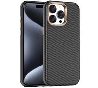 A-BEAUTY Étui magnétique compatible avec iPhone 15 Pro Max 6,7", texture cuir fibre de carbone, protection fine antichoc contre les chutes, noir