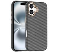 A-BEAUTY Étui magnétique compatible avec iPhone 16 6,1", texture cuir fibre de carbone, protection fine, antichoc et anti-chute, noir