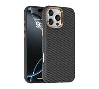 A-BEAUTY Étui magnétique compatible avec iPhone 16 Pro Max 6,9", texture cuir fibre de carbone, protection fine, résistante aux chocs et aux chutes, noir