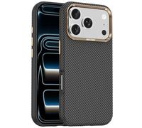 A-BEAUTY Étui magnétique compatible avec iPhone 17 Pro, coque de téléphone en cuir texturé en fibre de carbone, fine protection antichoc contre les chutes, noir