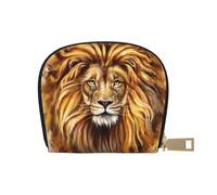 A Big Lion Head Portefeuille pour cartes de crédit pour homme et femme en cuir avec fermeture éclair, petit portefeuille pour cartes de crédit accordéon pour voyage, blanc, Taille unique