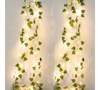 A.bigwhale Guirlande lumineuse de lierre artificiel, 2 pièces guirlande lumineuses d'intérieur 2m 20 LED, guirlande lumineuse à piles chambre, led feuilles décoration pour fête de mariage