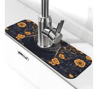 A Black Bear is Among The Flowers Tapis de robinet anti-éclaboussures pour robinet de cuisine, poignée de robinet attrape-gouttes pour salle de bain (38,1 x 14 cm)