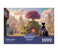 A Black Cat Dressed in Red and Blue 1000 Pièces Papier Premium Puzzle Cherry Blossom Cloud Manor Méditatif Jigsaw Déco Maison pour Enfants 70x50cm/1000pcs