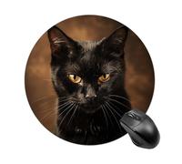 A Black Cat Seriously Tapis de souris rond doux et mignon avec base en caoutchouc antidérapant et bords cousus pour ordinateur de bureau, ordinateur portable
