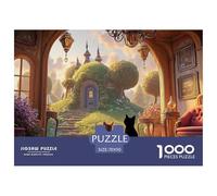 A Black Cat Sits on The Red Sofa 1000 Pcs Découpe Précise Puzzle Pastel Cats & Hobbit View Famille Jigsaw Jouet Éducatif pour Adultes 70x50cm/1000pcs