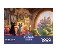 A Black Cat Sits on The Red Sofa 1000 Pièces Puzzles Pastel Cats & Hobbit View Défiant Et Éducatif Puzzle pour Adultes Jeu De Défi Difficile 52x38cm/1000pcs