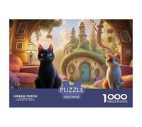 A Black Cat Sits on The Red Sofa 1000 Pièces Puzzles Pastel Cats & Hobbit View Soulage Le Stress Puzzle pour Adultes Jeu Créatif 70x50cm/1000pcs