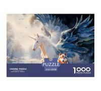 A Blue Mythical Horned Beast with Wings 1000 Pcs Carton Premium Lot de Puzzles Horse with Wings Stimulant Et Éducatif Jeu Créatif Puzzles As Birthday Gifts 52x38cm/1000pcs