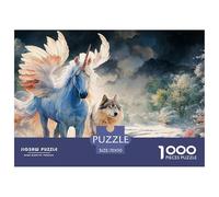 A Blue Mythical Horned Beast with Wings 1000 Pièces Carton Extra-épais Lot de Puzzles Horse with Wings Stimulant Et Éducatif Défi Unique Puzzles As Birthday Gifts 70x50cm/1000pcs